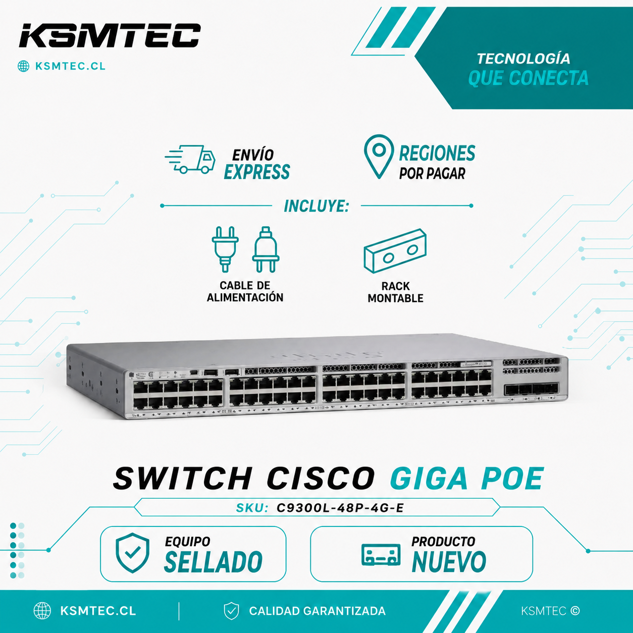 C9300L-48P-4G-E, Switch Cisco Catalyst 9300L, 48x1G PoE+ / 4x1G SFP / Network Essentials